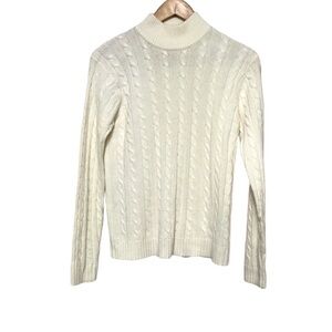 𝅺EVAN Picone cream cable knit mock neck sweater size Large